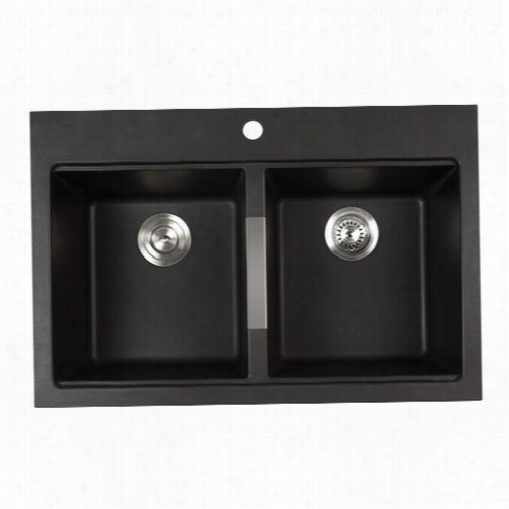 Kraus Kgd-433b 33-1/2"" Daul Mount 50/50 Double Boowl Blac K Onyx Granite Kitchen Sink