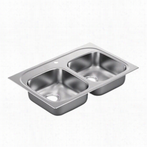 Moen G222171b 2200 Series 33""l X 22""w X 6-1/2""d 1 Hole Drop In D0uble Basin Kitchen Penetrate With Rear Drain