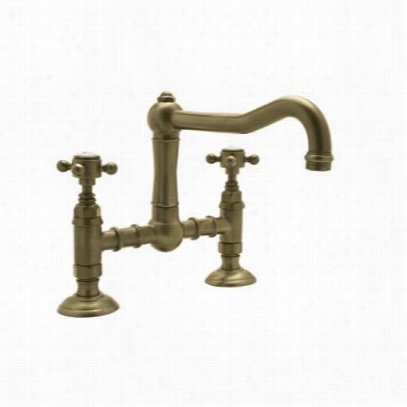 Rohl A1459lptcb-2 Country Deck Moun T Kithcen Bridge Faucet In Tuscan Brass With Porcelain Lever Handle