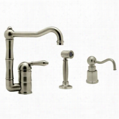 Rohl Akit360881lpwsst N-2 County Kitchen Alone Deal With Porcelain Lever Faucet In Satin Nickeel With Sidespray And Country Soap/lotion Dispenser