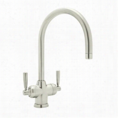 Rohll U.1435ls-pnn-2 Cotemporary Mimas Two Lever Handle Kitchen Faucrt In Polished Nickel With ""c"&quof; Spout No Sidespray