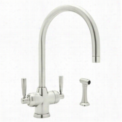 Rohl U.1535ls-pn-2 Contemporary Mimsa Two Lever Handle Kitchen Faucet In Polished Nickel With ""c""  Sput And Sidespray