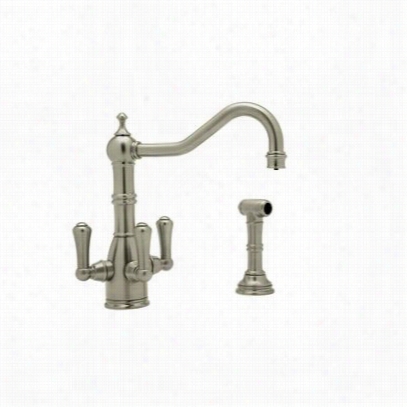 Rohl U.1575ls-stn Perrin & Rowe Filtration Traditional 3 Lever Handle Kitchen Faucet In Satin Nickel With Sidespray