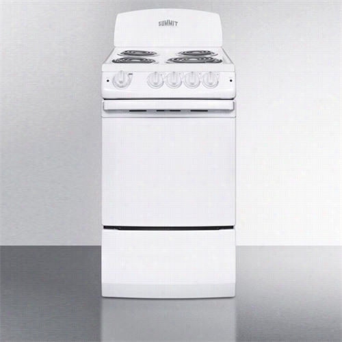 Summit Re201w 20""w Electric Range In White With Coil Burners