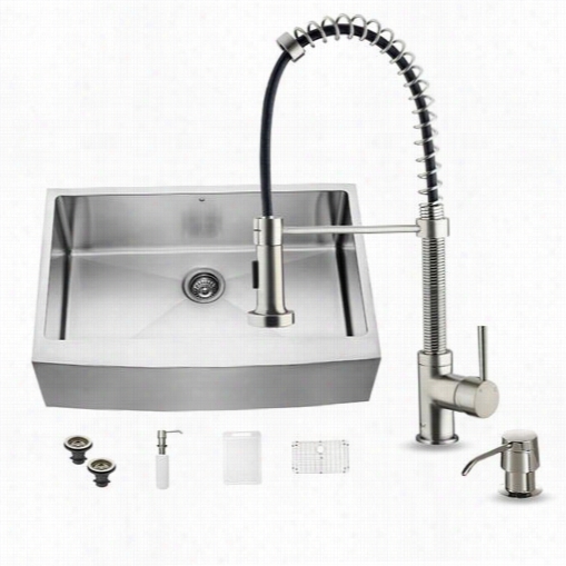 Vigo Vg15103 Farmhouse Stainless Steel Kitchen Sink With  Faucet, Grid, Strainer And Dispenser