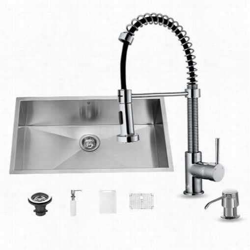 Vigo Vg15147 All In One 32"& Quot; Undefmount Stainless Steel Ktichen Sink And Chrome Faucet Set