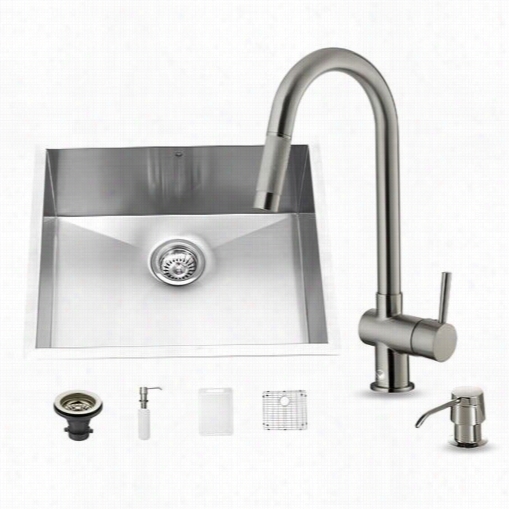 Vigo Vg 15172 All In One 23"" Undermount Stainless Steel Kitchen Sink And Faucet Set