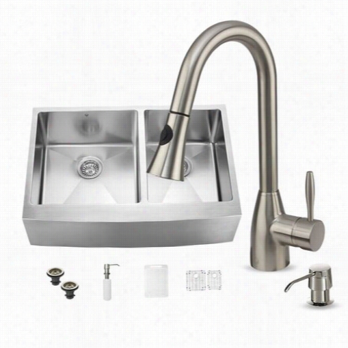 Vigo Vg15214 Alll In United 33"" Stainless Steel Double Bowl Kitchen Sink And  Vg02013 Stainless Steel Faucet Set