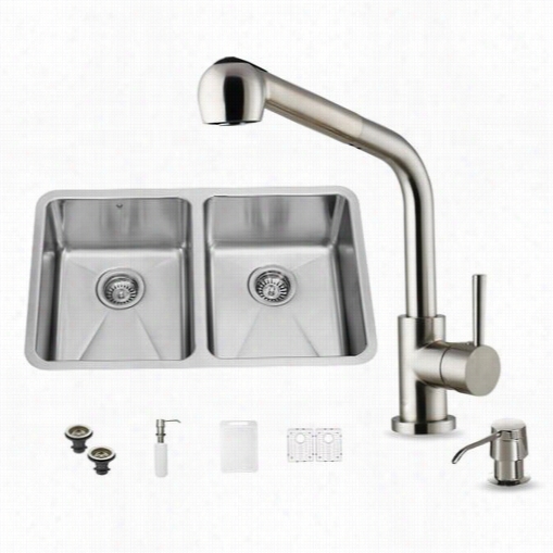 Vigo Vg15234 All In One 29"" Nudermount Stainless Armor Double Bowl Kitchen Sink And Faucet Set