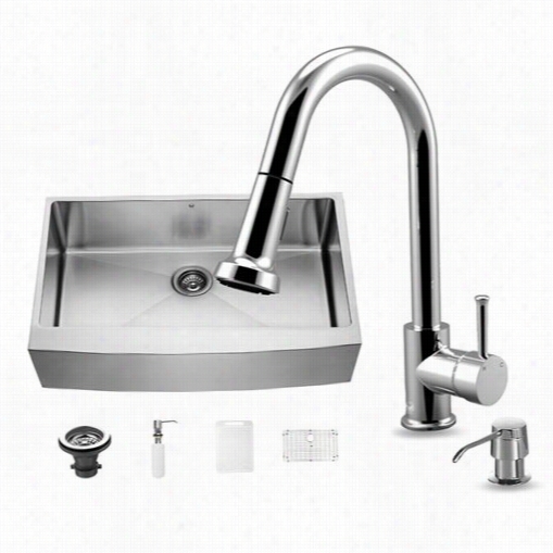 Vigo Vg15256 Alll In One 36&qut;&auot; Stainless Steel Single Bowl Kitchen Sink  And Vg02002 Chrome Faucet Set