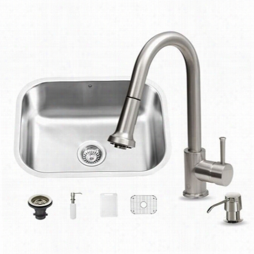 Vigo Vg15284 All In One 23"" Undermount Stainless Steeel Kitchen Sink And Faucet Set