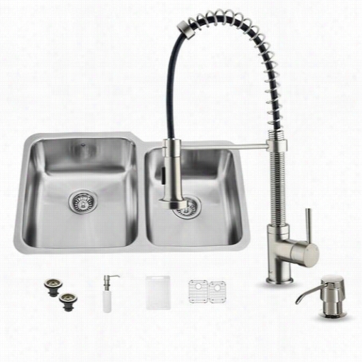 Vigo Vg15309 All In One 32"" Undermount Stainless Case-harden Kitchen Sink And Faucet Set