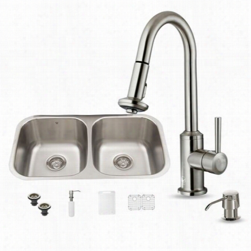 Vigo Vg15339 All In One 32"" Undermount Staknless Sgeel Kitchen Sink And Faucet Set