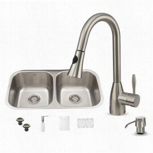 Vigo Vg15340 All In One 32"" Undermount Stainnless Steel Kichen Sink And Faucet Set