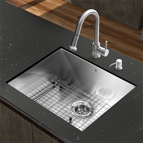 Vigo Vg15345 All In One  23"" Undermount Stainless Steel Kitchen Sink And 15-1/8 Faucet Est