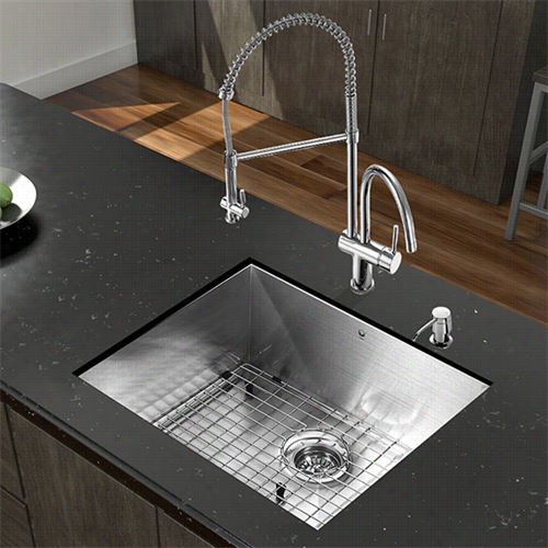 Vigo Vg15348 All In One 32"" Undermount Stainless Stesl Kitchen Sink And2 8"" Chroem Fucet Set