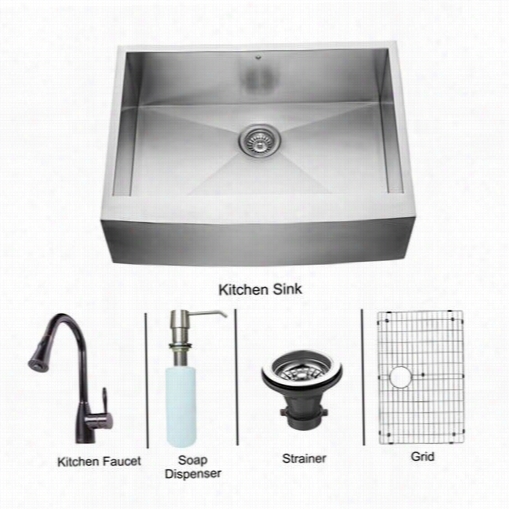 Vigo Vg15373 30"" Farmhouse Stainless Steel 16 Ga Uge Single Bowl Kitchen Sink And Aylesbury Antique Rubbed Bronze Pull Down Spray Kitchen Faucet