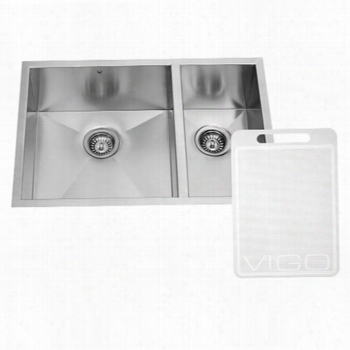 Vigo Vg2820bl 29""w Undermount 16 Gauge Double Bowl Kitchen Sink In Stainlness Steel