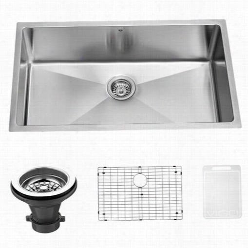 Vigo Vgr3219ck1 32"" Undermount Stainless Steel Kitchen Sink With Grid And Strainer