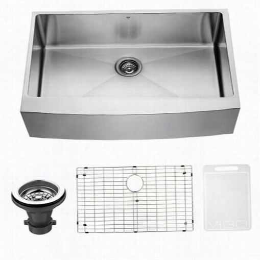 Vigo Vgr3620ck1 36"" Farmhouse Stainless Armor Kitchen Sink, Grid  And Strainer