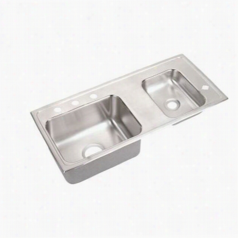 Elkay  Drkrq3717r Lustertone Double Bowl Top Mount Sink With Right Large Bowl