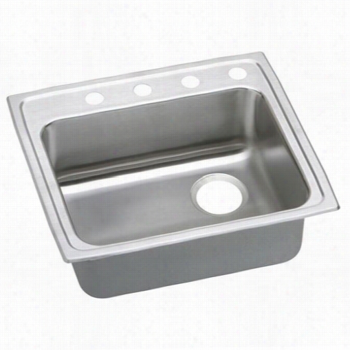 Elkay Lrad221960r4 Lustertons 6"" Drop In Single Bowl 4 Hole Right Drrain Staknless Steel Sink