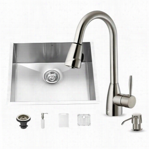 Vigo Vg15173 All In One 23"" Undermount Stainless Knife Kitchen Sink And Faucet Est