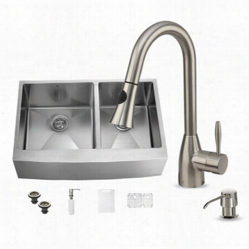 Vigo Vg15271 All I None 36"" Stainless Steel Double Bowl Kitchen Sink And Vg02013 Stainlrss Steel Faucet Set