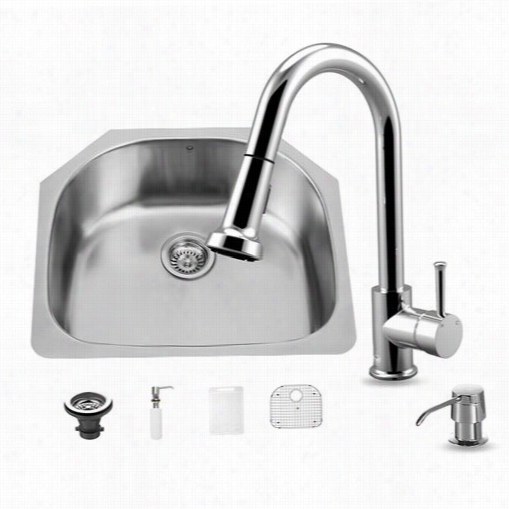 Vigo Vg15289 Alli N One 244"" Undermount Stainless Steel Kithcen Sink And Chrome Faucet Set