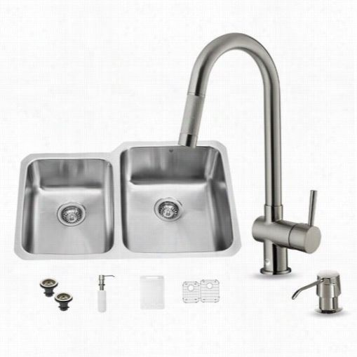 Vigo Vg15320  Whole In One 32"" Unedrmount Stainless Steel Kitchen Sink And Facuet Set