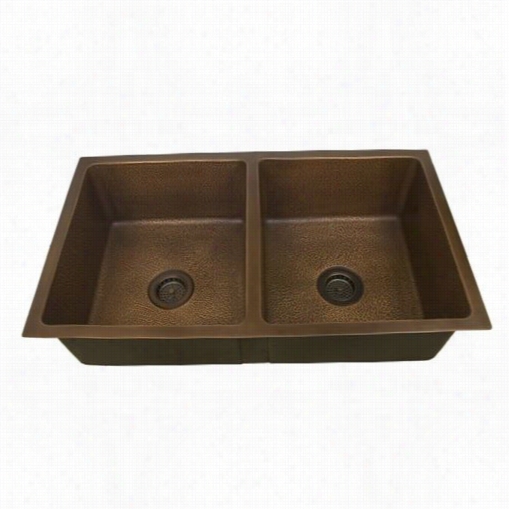 Barclay Kscdb3504-ac Sonora 37"" Double Bowl Kitchen Sink In Antiqu Copper