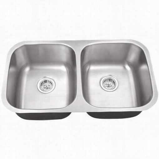 Belle Foret Bfm208 Uundermount Stainless Steel 32-1/4""  18-1/2"" X 9"" No Hole Doble  Bowl Kitchen Sink In Satin Brush