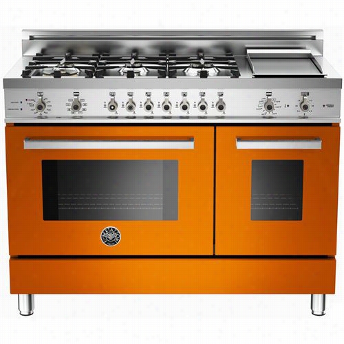 Bertazzoni Pro486gdfsar Pro 48&uot;" Dual Fuel Self Clean Range In Aranciio Orange With 6 Brass Burners And Griddle