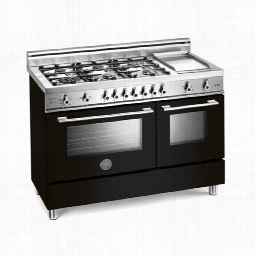 Bertazzoni Pro486ggassne Pro 48"" Gas Range In Nero Black With 6 Brass Burmers Nad Giddle