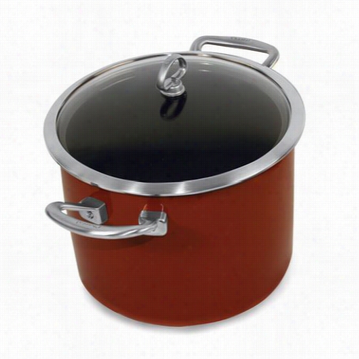 Chantal 833-240-re Copper Ufsion Chili Red 8qt. Stockpot With  Glass Lid