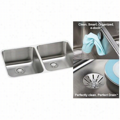 Elkay Eluh3118pdk Gourmet 30-3/4&"" X 18-1/2"" E-dock Single Basin Sink In Stainless Steel With 7-7/8"&qot; Bowl De Pth And Perfect Drain