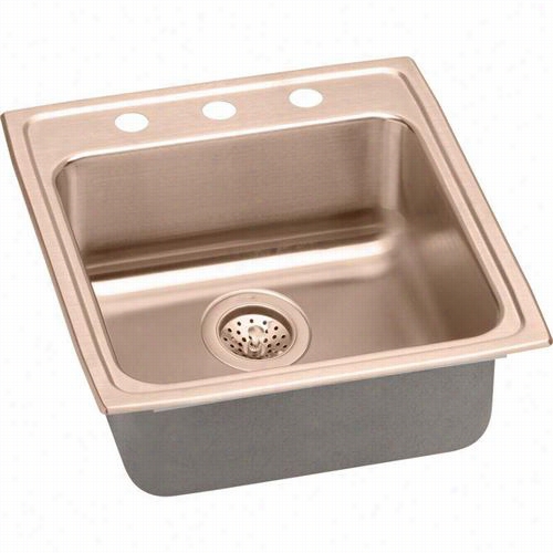 Elkaay Lrad202245os44- Cu Gourmet Lustertone Cuverdo Antmiicrobial Coppe R19-1/2"" X 22"" X 4-1/2"" Single Bowl Top Mount Sink