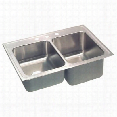 Elkay Stlrq3322r0 Lustertone 33"" Drop In Twice Bbowl Stainlesss Steel Sink Large Bowl On Right