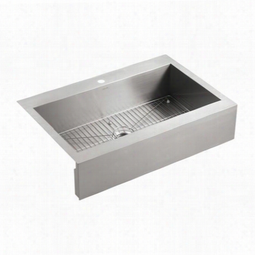 Kohler K-3942-1-na Vault Single Hole Top Mount Single Bowl Stainless Armor Sink Wiith Shortened Alron Front For 36"" Cabinet