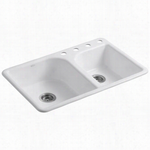 Kohler K-5948-4 Efficiency Cast Iron 33"" Self Rimming Rectangular Double Large/medium Basin Kitchen Sink  With 4 Hole 8&quo;&qu Ot; Widespread Faucet Drilling