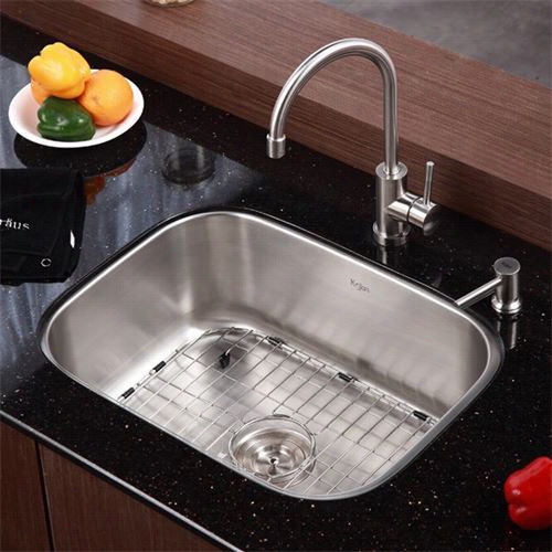 Kraus Kbu12-kpf2160-sd20 23"" Undermount Single Bowl Stainless Steeel Siink Upon Faucet