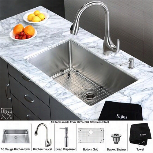 Kraus Khu100-30-kpf2170-sd20 30"" Undermount Single Bowl Tsainless Steel Sink With Kpf2170 Faucet
