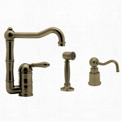 Rohl Akit36081lpwstcb-2 Country Kitchn Single Handle Porcelain Lever Faucet In Tuscan Brass With Sidespray And Contry Soap/lotion Dispenseer