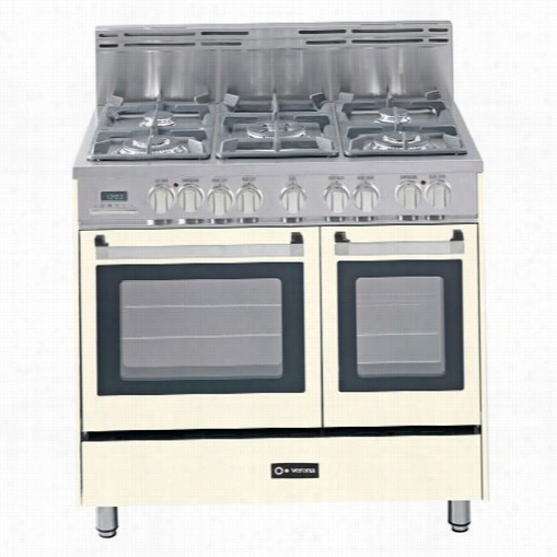 Verona V Efsge365ndaw 36"" Double Oven Dual Fuel Range With 5 Sealed Burners In Antique Whiite Gloss