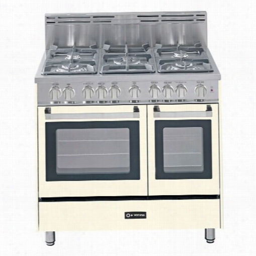 Verona Vefsgg365ndaw 36"" Pro Style Gas Range Wiith 5 Sealed Burners And Doubl Eoven In Antique W Hite Gloss