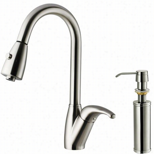 Vigo Vg02016stk2 15-5/8""h Pull Out Spray Kitchen Faucet In Stainless Steel With Soa Pdispenser