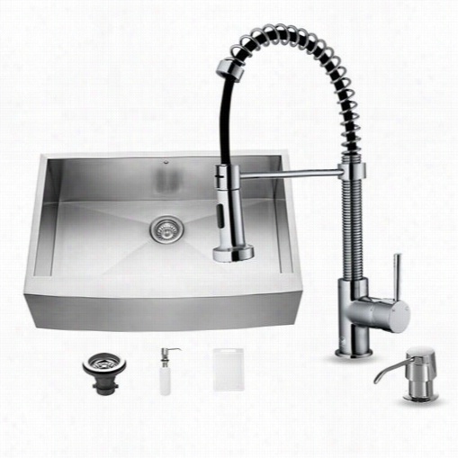 Vigo Vg15002 Farmhouse Kitcchen Sink, Faucet And Dispenser In Stainless Steel With 18-1/2""h Spout