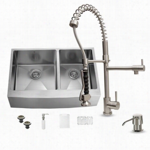 Vigo Vg15108 Farmhouse Stainlesa Steel Kitcehn Sinkk With Faucet, To Grids, Two Strainers And Dispenser