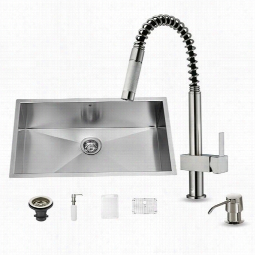 Vigo Vg15151 All In One 32"" Undermount Stainless Steel Kitchen Sink And Faucet Set