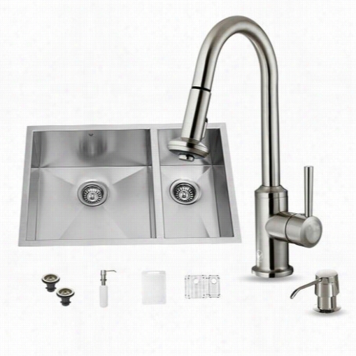 Vigo Vg15183 Al L In One 29"" Undermount Stailness Steel Double Bowl Kitchen Sink And Faucet Set